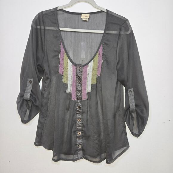 Buckle Day Trip Women's Sheer Embellished Top. Size Large. - Picture 1 of 8